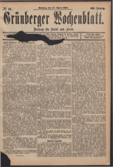 Grünberger Wochenblatt: Zeitung für Stadt und Land, No. 51. (27. April 1890)