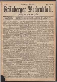 Gr&uuml;nberger Wochenblatt: Zeitung f&uuml;r Stadt und Land, No. 56. (9. Mai 1890)