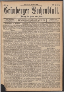 Grünberger Wochenblatt: Zeitung für Stadt und Land, No. 56. (9. Mai 1890)