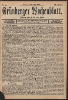 Gr&uuml;nberger Wochenblatt: Zeitung f&uuml;r Stadt und Land, No. 57. (11. Mai 1890)