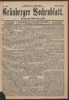 Grünberger Wochenblatt: Zeitung für Stadt und Land, No. 58. (14. Mai 1890)