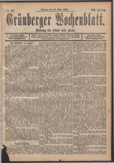 Grünberger Wochenblatt: Zeitung für Stadt und Land, No. 65. (30. Mai 1890)