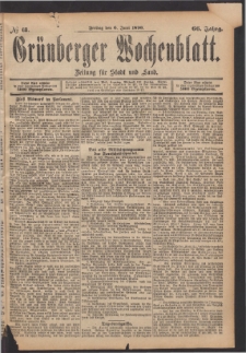 Grünberger Wochenblatt: Zeitung für Stadt und Land, No. 68. (6. Juni 1890)