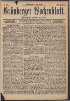 Grünberger Wochenblatt: Zeitung für Stadt und Land, No. 69. (8. Juni 1890)