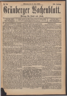Grünberger Wochenblatt: Zeitung für Stadt und Land, No. 70. (11. Juni 1890)