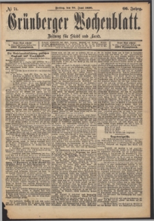 Grünberger Wochenblatt: Zeitung für Stadt und Land, No. 74. (20. Juni 1890)