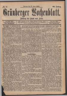 Gr&uuml;nberger Wochenblatt: Zeitung f&uuml;r Stadt und Land, No. 77. (27. Juni 1890)