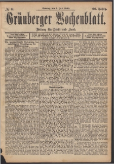 Gr&uuml;nberger Wochenblatt: Zeitung f&uuml;r Stadt und Land, No. 81. (6. Juli 1890)