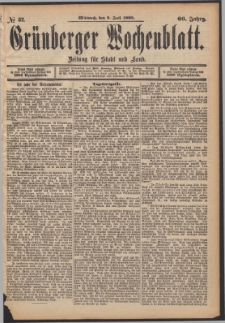 Grünberger Wochenblatt: Zeitung für Stadt und Land, No. 82. (9. Juli 1890)