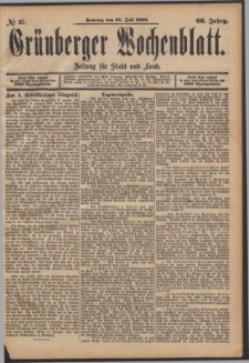 Grünberger Wochenblatt: Zeitung für Stadt und Land, No. 87. (20. Juli 1890)