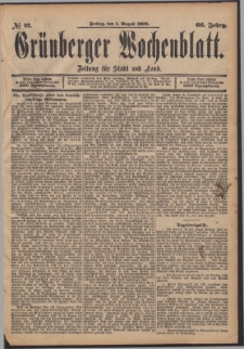 Grünberger Wochenblatt: Zeitung für Stadt und Land, No. 92. (1. August 1890)