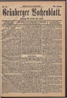 Gr&uuml;nberger Wochenblatt: Zeitung f&uuml;r Stadt und Land, No. 94. (6. August 1890)