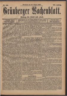 Grünberger Wochenblatt: Zeitung für Stadt und Land, No. 100. (20. August 1890)