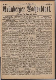 Gr&uuml;nberger Wochenblatt: Zeitung f&uuml;r Stadt und Land, No. 102. (24. August 1890)