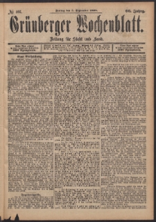 Gr&uuml;nberger Wochenblatt: Zeitung f&uuml;r Stadt und Land, No. 107. (5. September 1890)