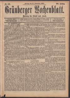 Grünberger Wochenblatt: Zeitung für Stadt und Land, No. 110. (12. September 1890)