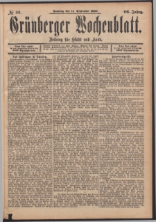 Grünberger Wochenblatt: Zeitung für Stadt und Land, No. 111. (14. September 1890)