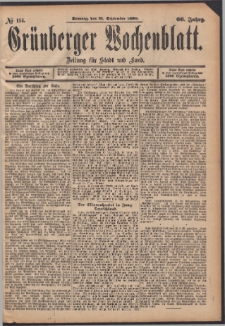 Grünberger Wochenblatt: Zeitung für Stadt und Land, No. 114. (21. September 1890)