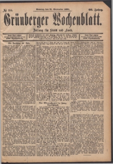 Grünberger Wochenblatt: Zeitung für Stadt und Land, No. 114. (21. September 1890)