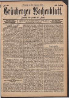 Gr&uuml;nberger Wochenblatt: Zeitung f&uuml;r Stadt und Land, No. 115. (24. September 1890)
