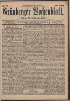 Gr&uuml;nberger Wochenblatt: Zeitung f&uuml;r Stadt und Land, No. 121. (8. October 1890)
