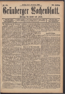 Gr&uuml;nberger Wochenblatt: Zeitung f&uuml;r Stadt und Land, No. 134. (7. November 1890)