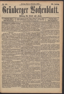 Grünberger Wochenblatt: Zeitung für Stadt und Land, No. 137. (14. November 1890)