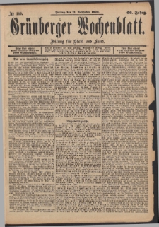 Gr&uuml;nberger Wochenblatt: Zeitung f&uuml;r Stadt und Land, No. 140. (21. November 1890)