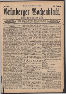 Grünberger Wochenblatt: Zeitung für Stadt und Land, No. 149. (12. December 1890)