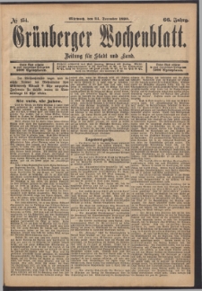 Grünberger Wochenblatt: Zeitung für Stadt und Land, No. 154. (24. December 1890)