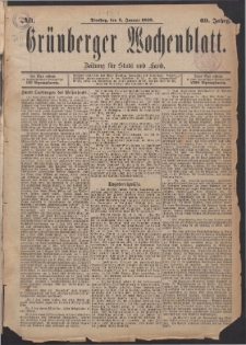 Grünberger Wochenblatt: Zeitung für Stadt und Land, No. 1. (3. Januar 1893)