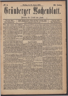 Grünberger Wochenblatt: Zeitung für Stadt und Land, No. 4. (10. Januar 1893)