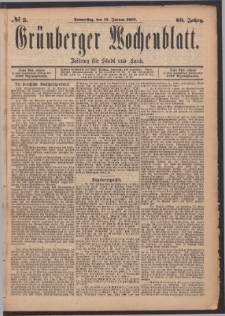 Grünberger Wochenblatt: Zeitung für Stadt und Land, No. 5. (12. Januar 1893)