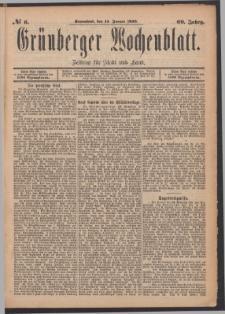 Grünberger Wochenblatt: Zeitung für Stadt und Land, No. 6. (14. Januar 1893)