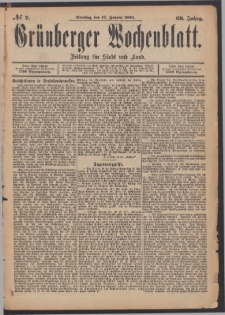 Grünberger Wochenblatt: Zeitung für Stadt und Land, No. 7. (17. Januar 1893)