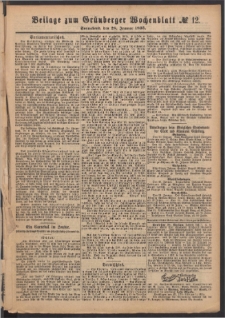 Gr&uuml;nberger Wochenblatt: Zeitung f&uuml;r Stadt und Land, No. 12. (28. Januar 1893)