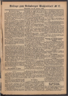 Grünberger Wochenblatt: Zeitung für Stadt und Land, No. 12. (28. Januar 1893)