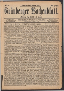 Grünberger Wochenblatt: Zeitung für Stadt und Land, No. 14. (2. Februar 1893)