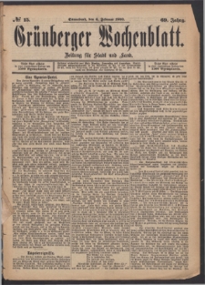 Grünberger Wochenblatt: Zeitung für Stadt und Land, No. 15. (4. Februar 1893)