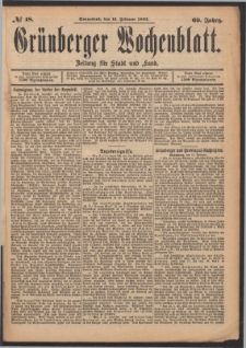 Grünberger Wochenblatt: Zeitung für Stadt und Land, No. 18. (11. Februar 1893)