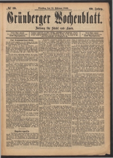 Grünberger Wochenblatt: Zeitung für Stadt und Land, No. 19. (14. Februar 1893)