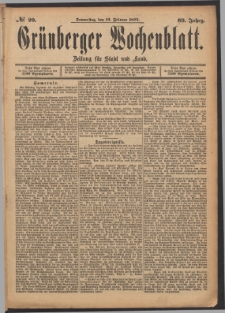 Grünberger Wochenblatt: Zeitung für Stadt und Land, No. 20. (16. Februar 1893)