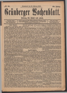 Grünberger Wochenblatt: Zeitung für Stadt und Land, No. 21. (18. Februar 1893)