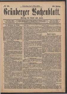 Grünberger Wochenblatt: Zeitung für Stadt und Land, No. 26. (2. März 1893)