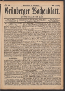 Grünberger Wochenblatt: Zeitung für Stadt und Land, No. 31. (14. März 1893)