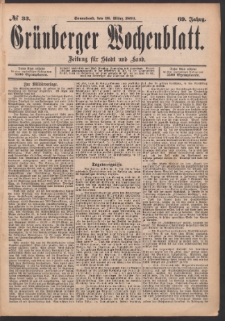 Grünberger Wochenblatt: Zeitung für Stadt und Land, No. 33. (18. März 1893)