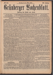 Grünberger Wochenblatt: Zeitung für Stadt und Land, No. 34. (21. März 1893)
