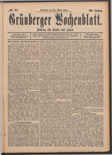 Grünberger Wochenblatt: Zeitung für Stadt und Land, No. 37. (28. März 1893)