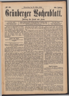 Grünberger Wochenblatt: Zeitung für Stadt und Land, No. 38. (30. März 1893)