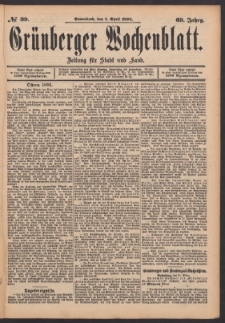 Grünberger Wochenblatt: Zeitung für Stadt und Land, No. 39. (1. April 1893)